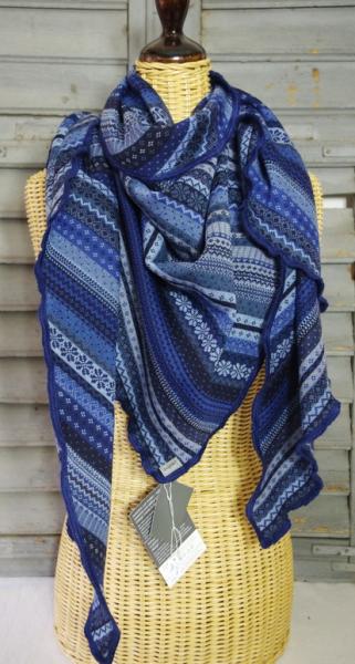 Invero Dreiecktuch Tiziana blau, Farben , Struktur, Muster, Spitze nach vorne